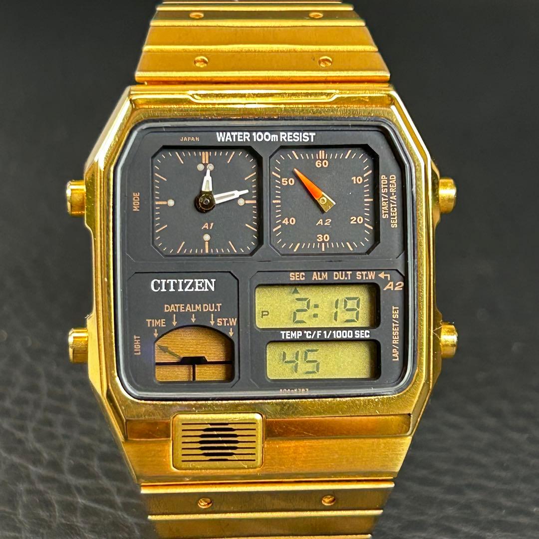 CITIZEN アナデジテンプ 8988-Q01920 ゴールド 希少 レトロ - メルカリ