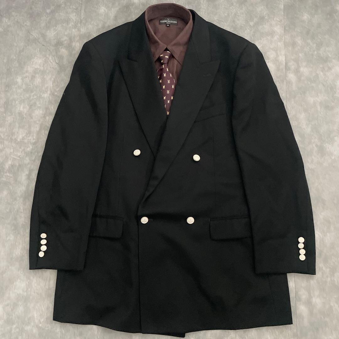 極上 漆黒ウール ダブブレストスーツ × BVLGARIネクタイ 3L XXL