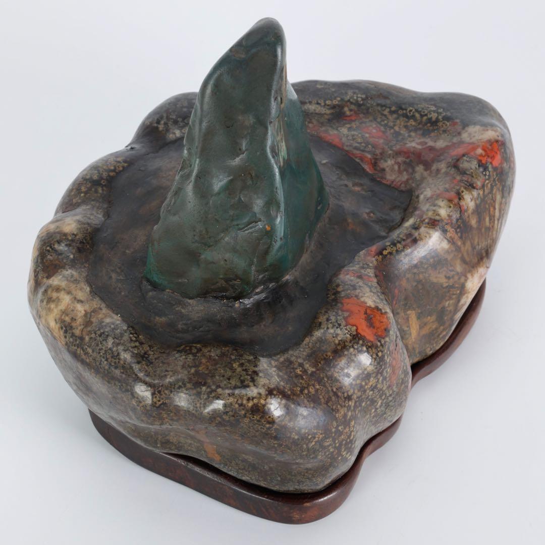 米*郎様 岐阜県 根尾川 菊花石 景石 寄石作品 観音　台座 共箱付 1.8kg