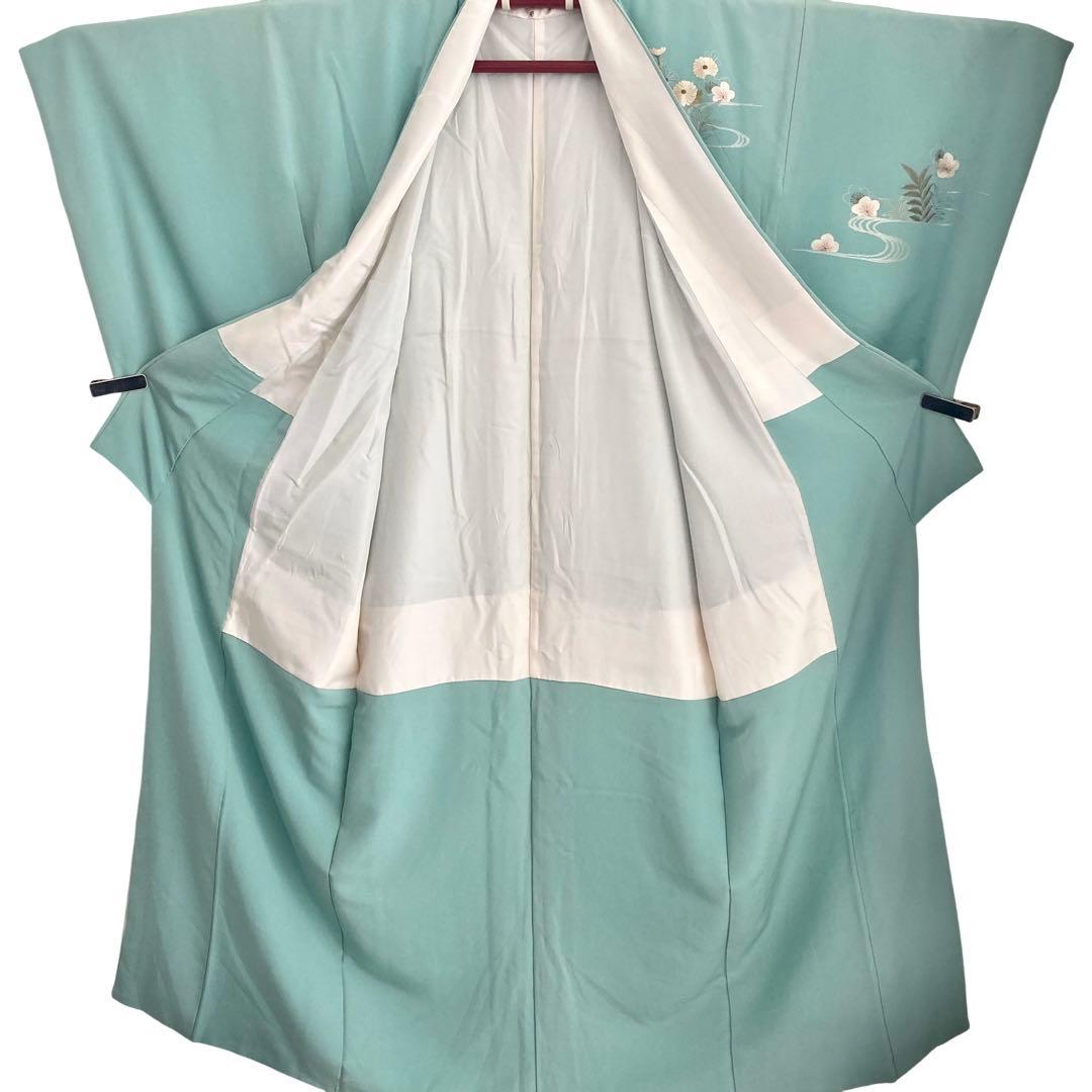 ☆淡い水浅葱色 身丈157 刺繍 訪問着 着物 NO44