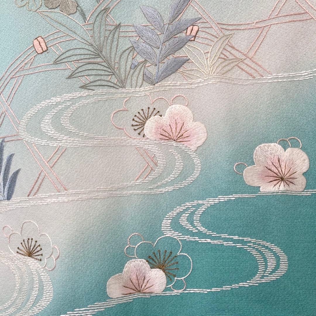 ☆淡い水浅葱色 身丈157 刺繍 訪問着 着物 NO44 - メルカリ