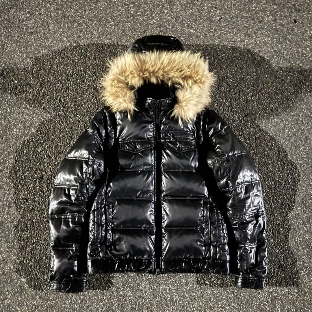 y2k 00s 2wayリアルファーダウンジャケット 短丈 ダブルジップ 平成