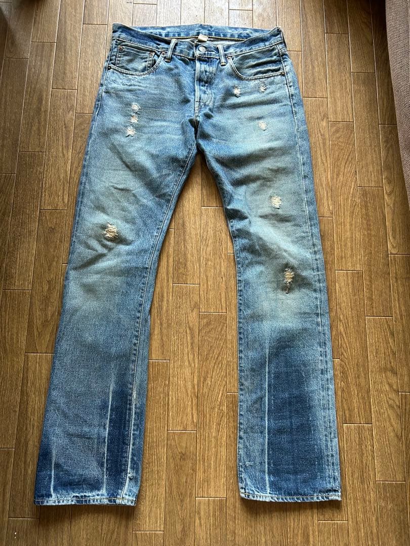 アメリカ製 RRL ダメージ加工デニム W31ダブルアールエル RRL ダブルアールエル USA製 ジップフライ ダメージ ストレート デニム