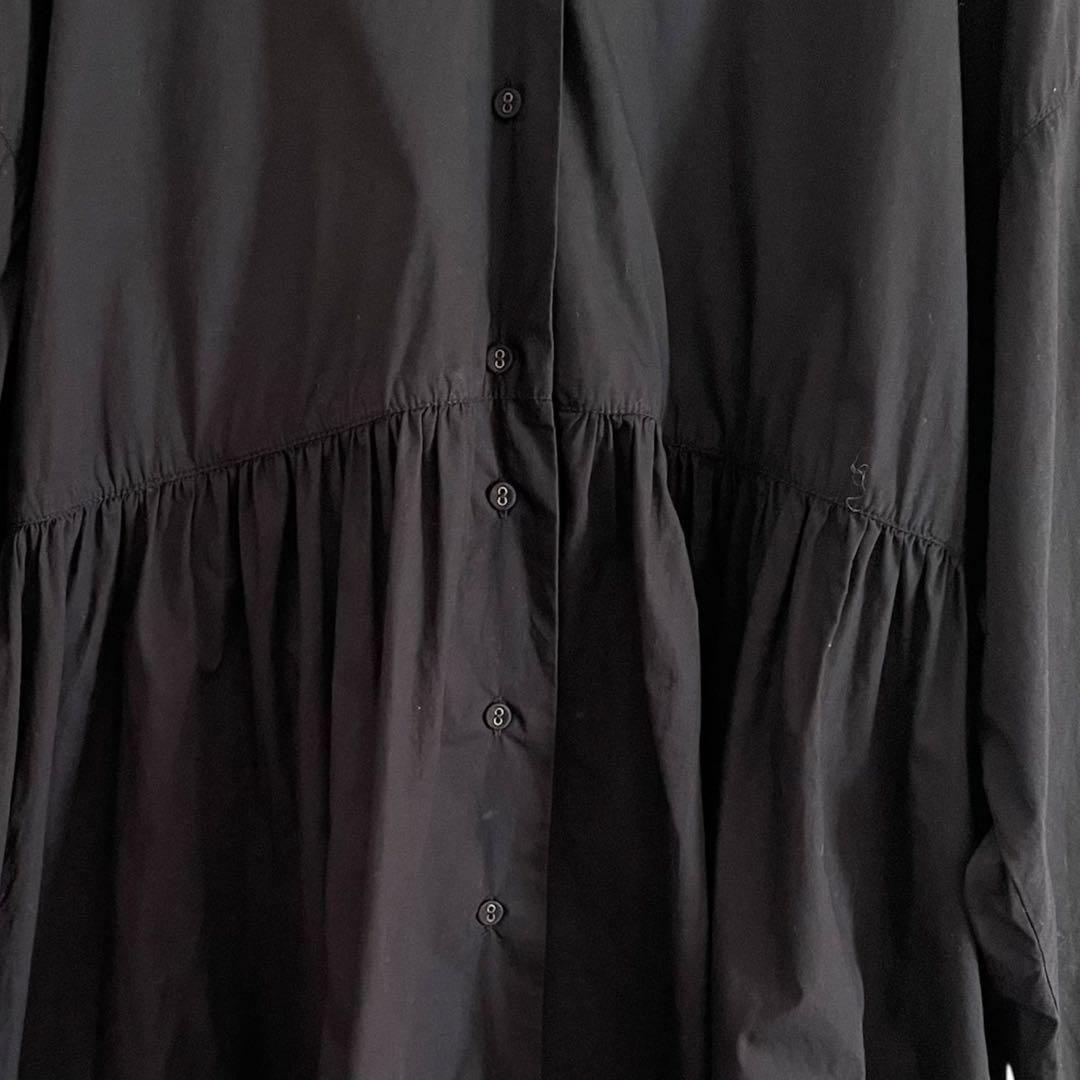 かぐれ オープンカラーギャザーシャツ ブラック コットン フリー 開襟