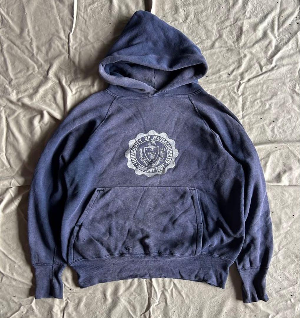 50s 60s ビンテージスウェットパーカー フェード ナス紺 ネイビー