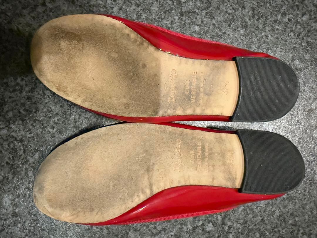 レペット バレエシューズ ラウンドトゥ エナメル リボン 赤 23.5 極美