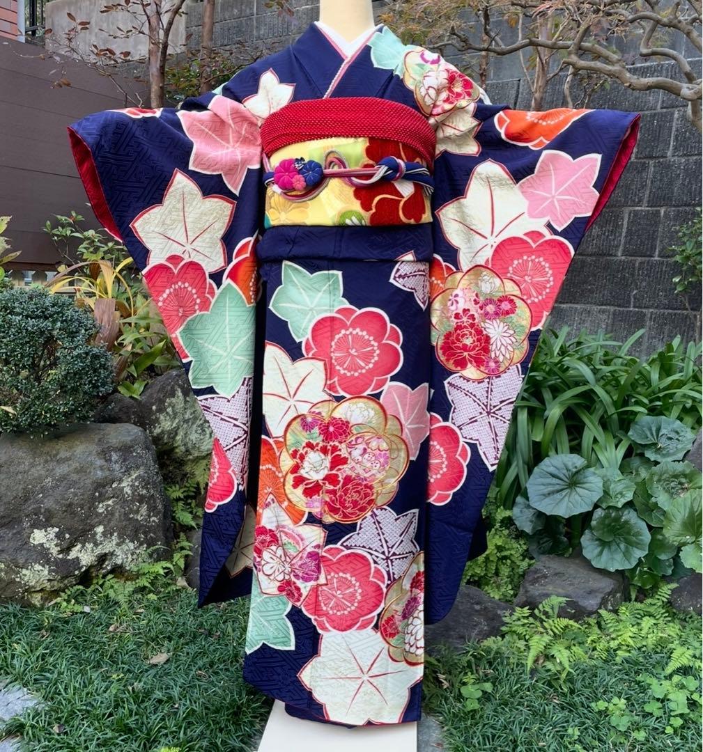 振袖フルセット！素敵なネイビー 森英恵 - メルカリ