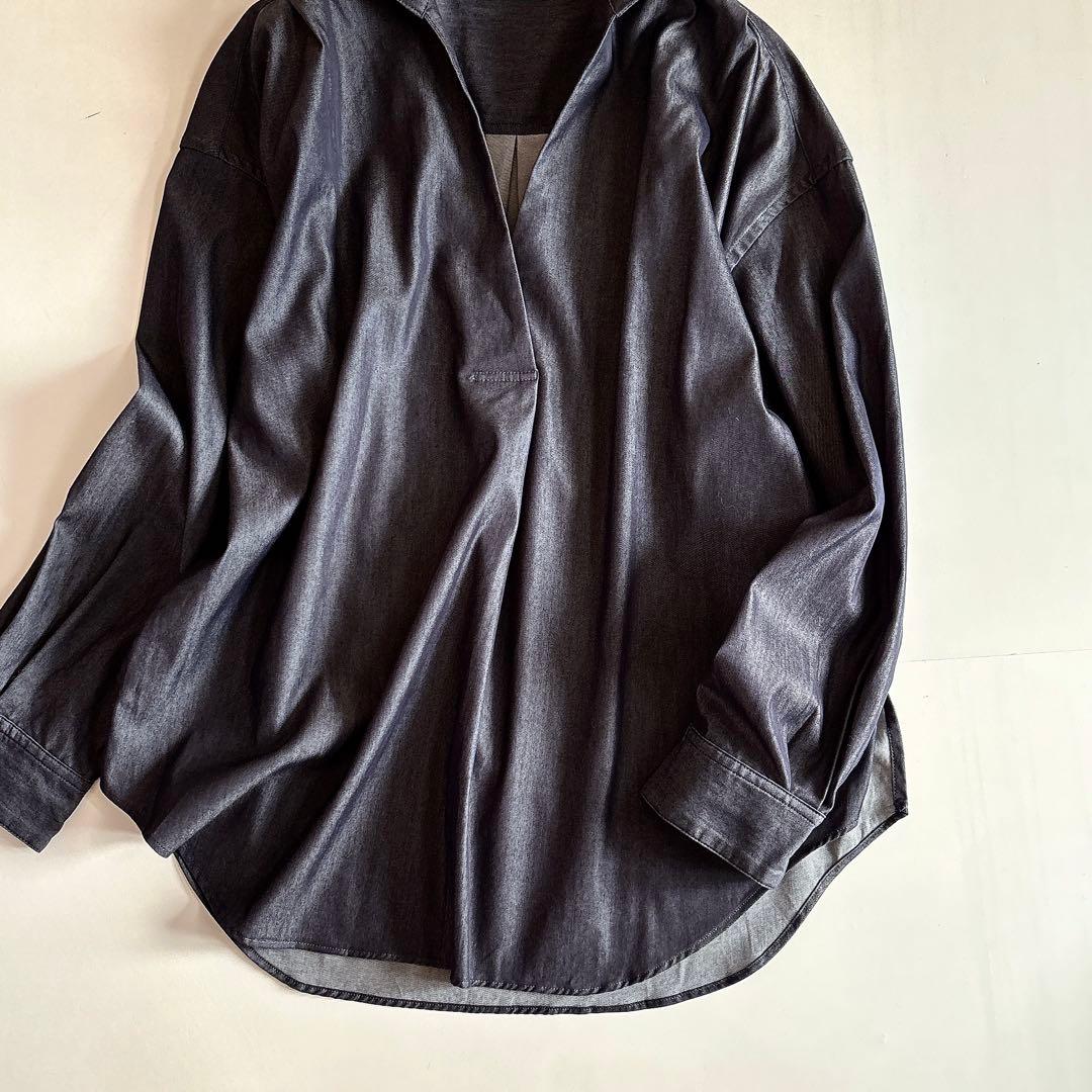 極美品 ラウンジドレス スキッパー シャツ デニム フリーサイズ ワイド