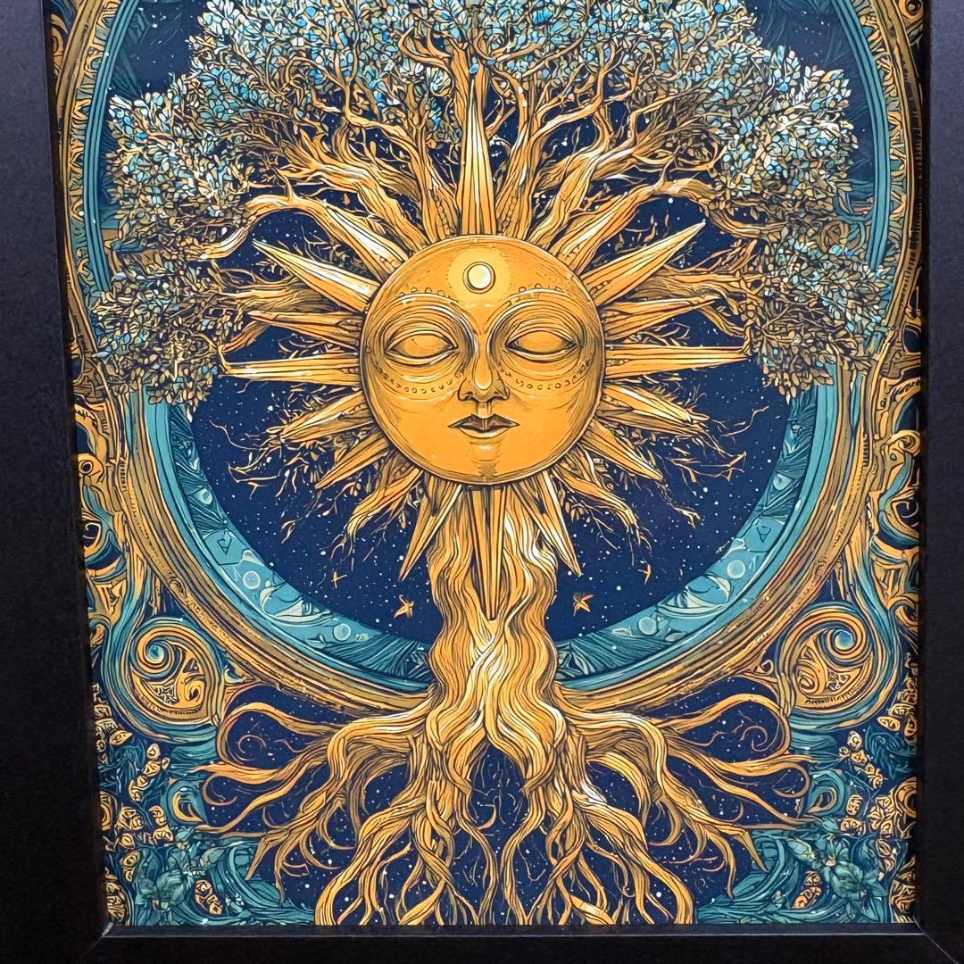 太陽 生命の木 アート 2L判 額縁付 金運 開運 スピリチュアル 黄金