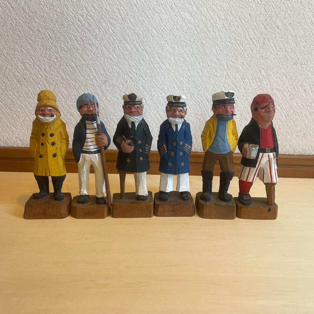 ビンテージ木彫りマドロス人形 船長 水兵 海賊 6体セット - メルカリ