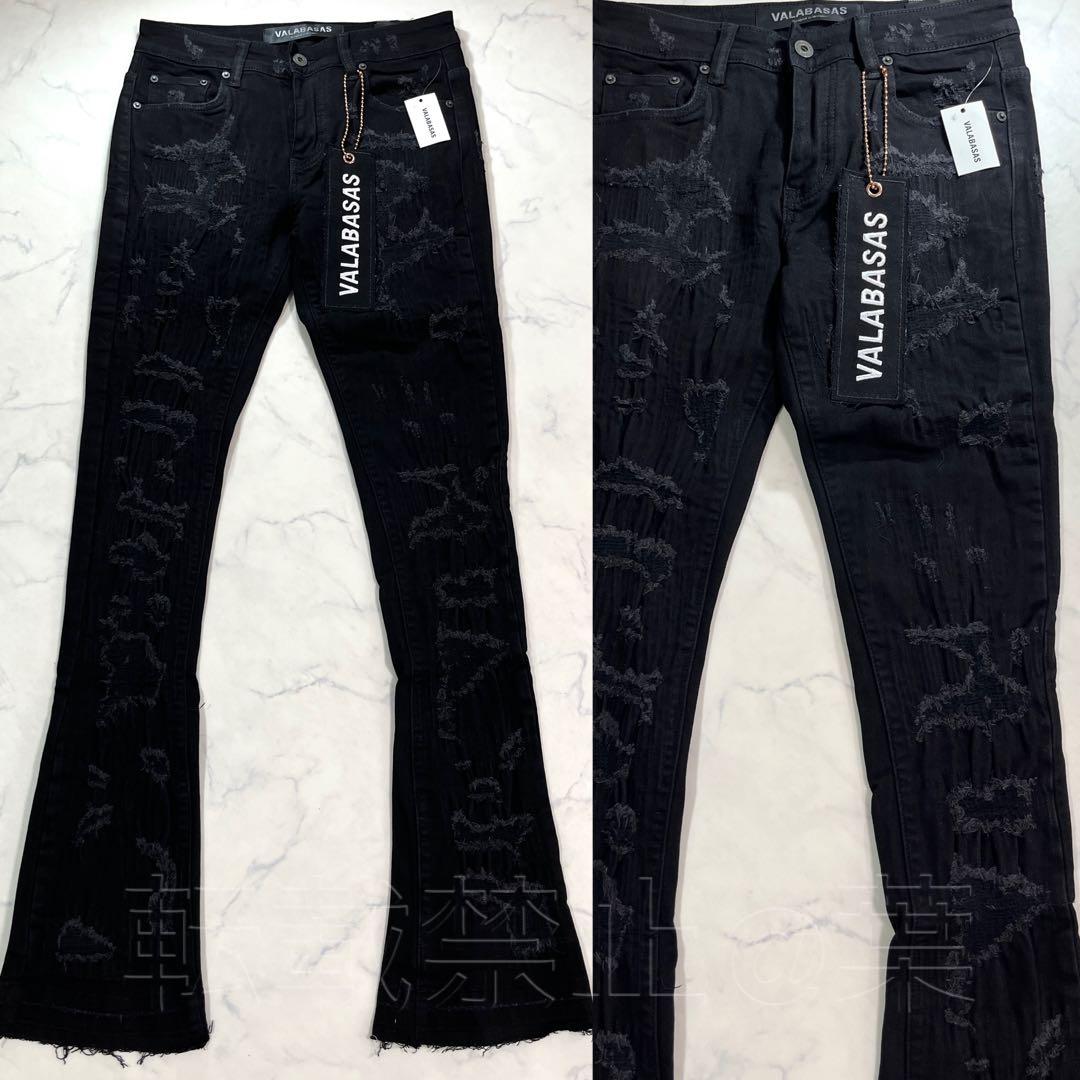 valabasas バラバサス クラッシュリペアスキニーフレアデニム 新品 30