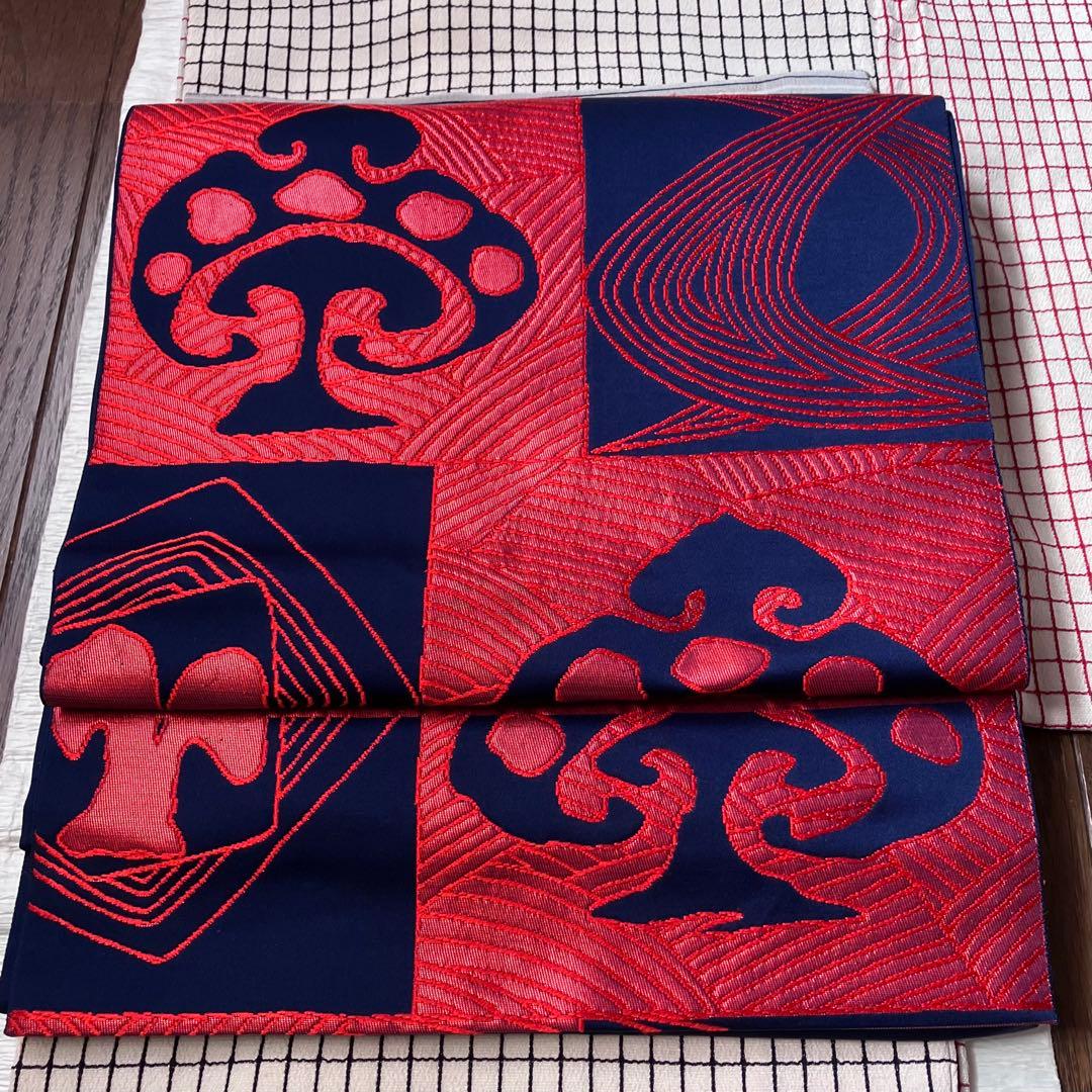 遊びましょ！紺地に赤の変わりスペード柄織り出し トランプみたいな正絹六
