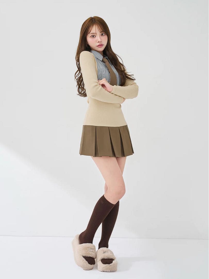 Darich ダーリッチ ネクタイシャツドッキングニットミニワンピース（FL