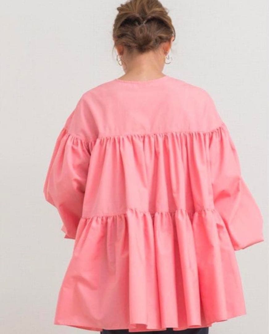 フリル付きオーバーサイズシャツ ピンク Yori