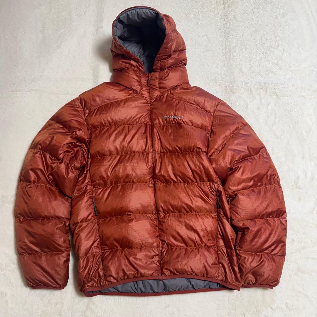 美品モンベル800FPライトアルパインダウンパーカMen'sLオレンジレッド