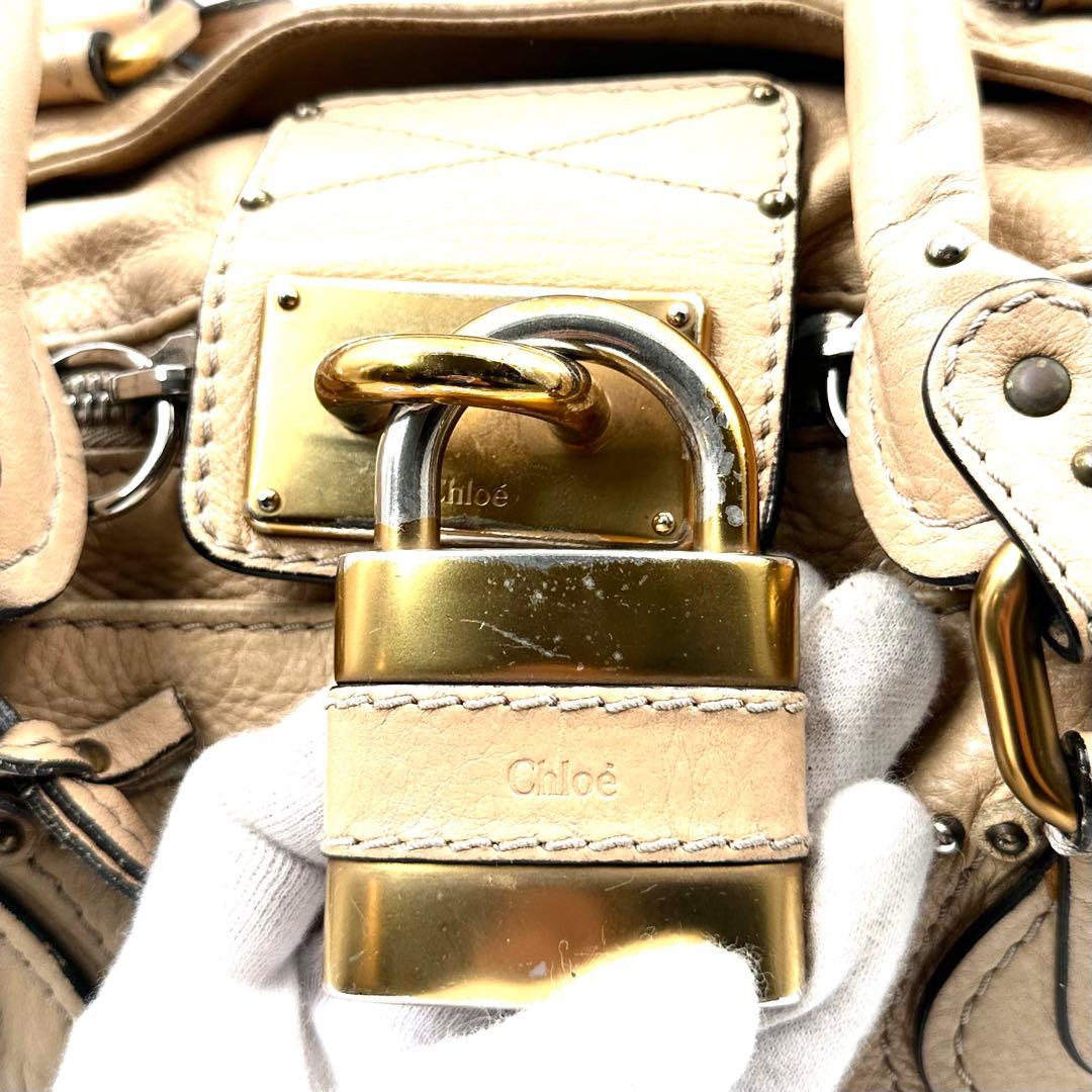 《美品》Chloe パディントン レザー ハンドバッグ 南京錠 鍵付 ベージュ