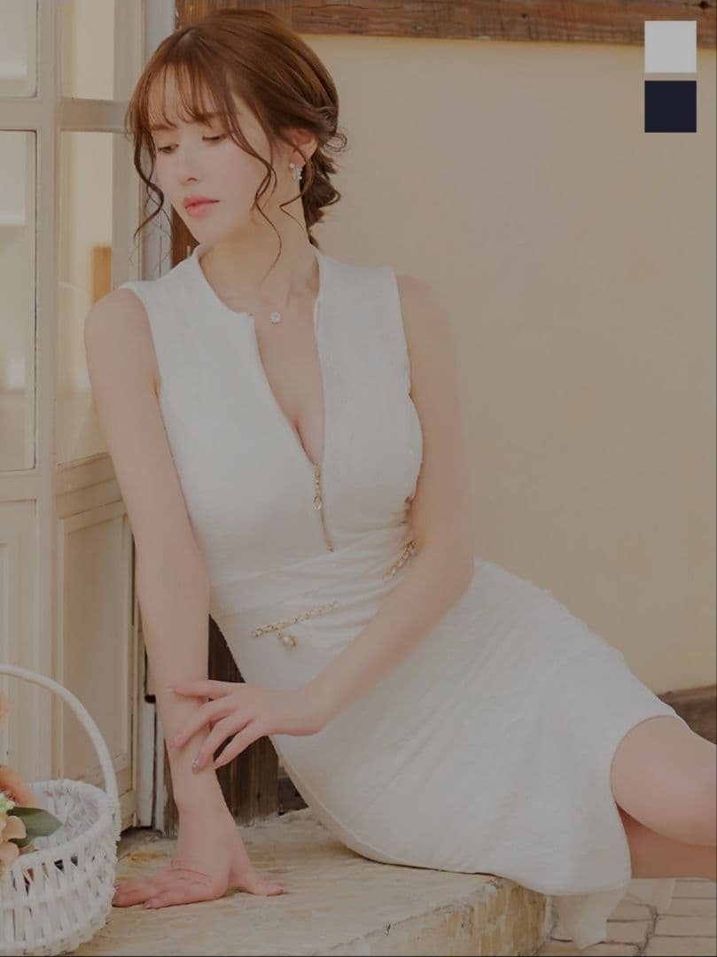 【新品未使用】ジップアップレースノースリーブミディアムドレス 新色登場！ジップアップレースノースリーブミディアムドレス/キャバ