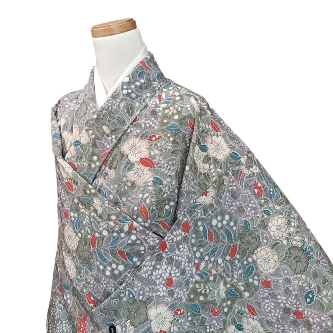 410 華 着物 小紋 洗える着物 辻ヶ花 グレー 紫 - メルカリ