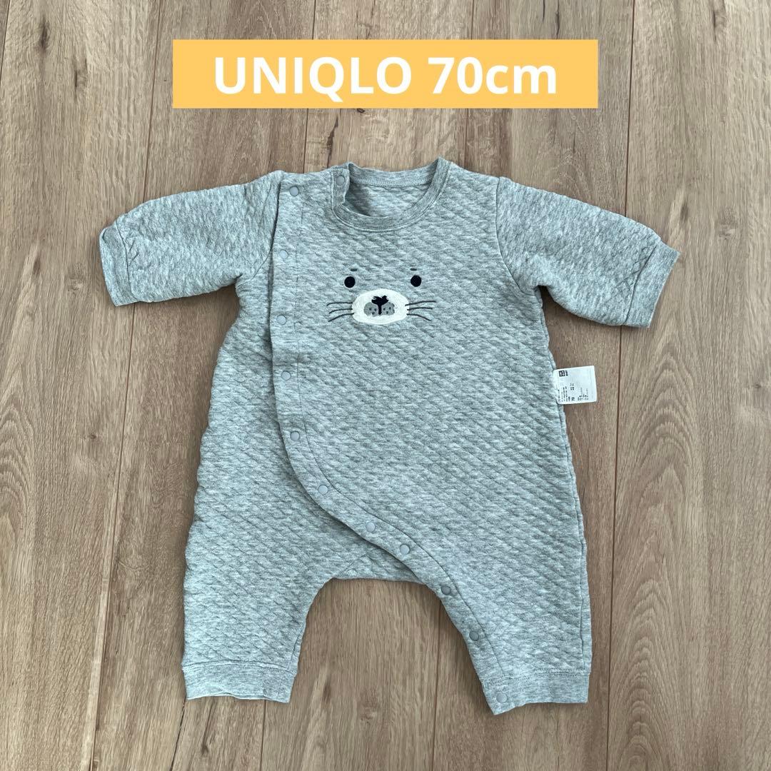 ユニクロ キルトカバーオール ロンパース アザラシ柄 グレー 70cm 長袖