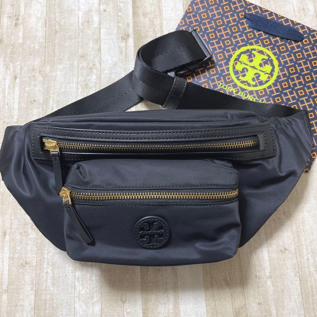 トリーバーチ ブラック ナイロン ウエストポーチ ボディバッグ 黒