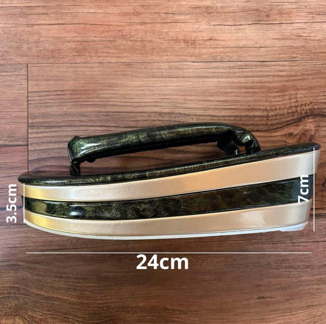 エナメル厚底草履バッグセット／ダークグリーン×ゴールド ファッション