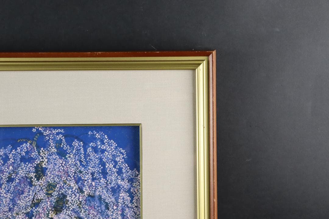 真作保証 平松礼二 「桜月」 日本画3号 共シール タトウ箱付