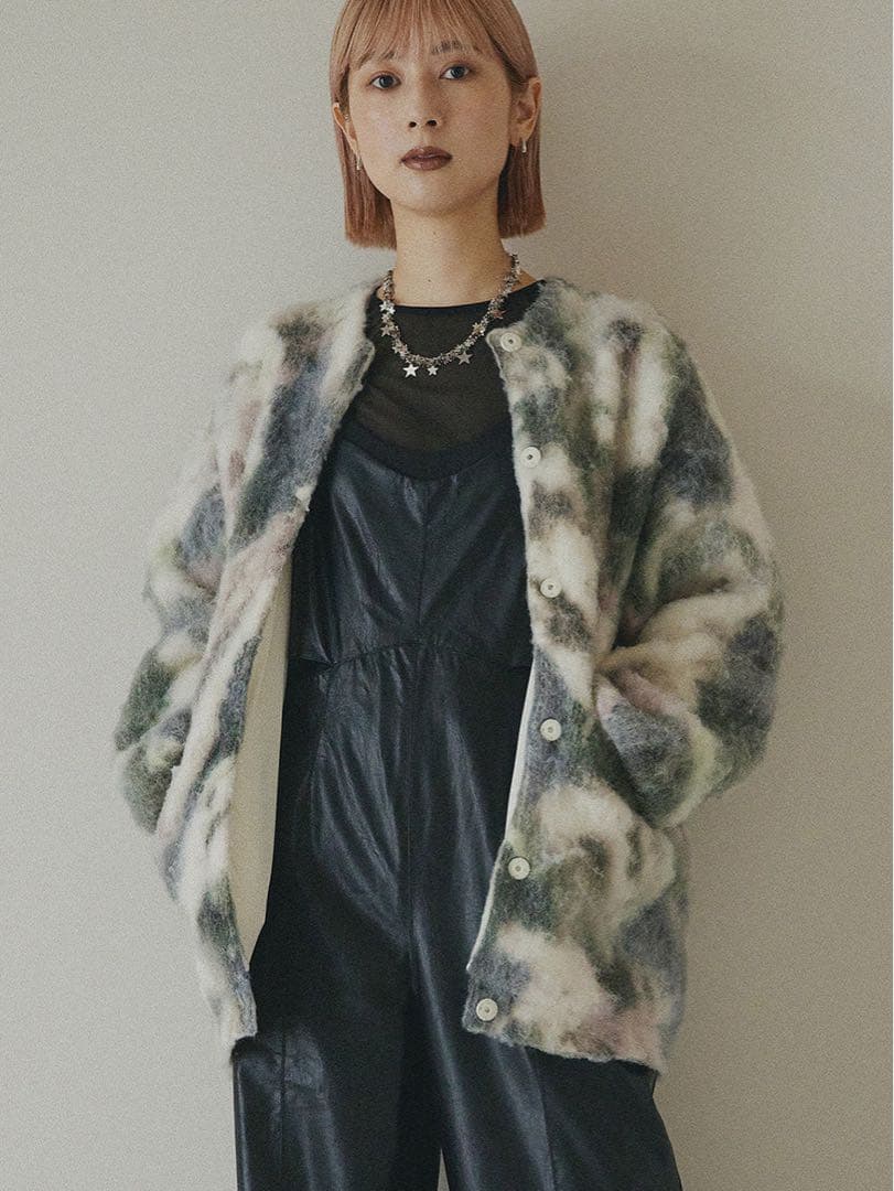 トップス AMERI TEXTURE ART FLOWER KNIT CARDIGAN Ameri（アメリ）の「UND TEXTURE ART FLOWER KNIT CARDIGAN