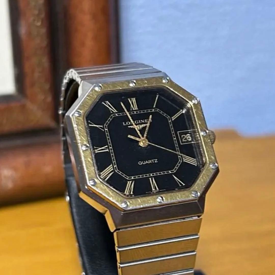 希少 LONGINES クォーツ 八角形 ブラック文字盤 オーバーホール済