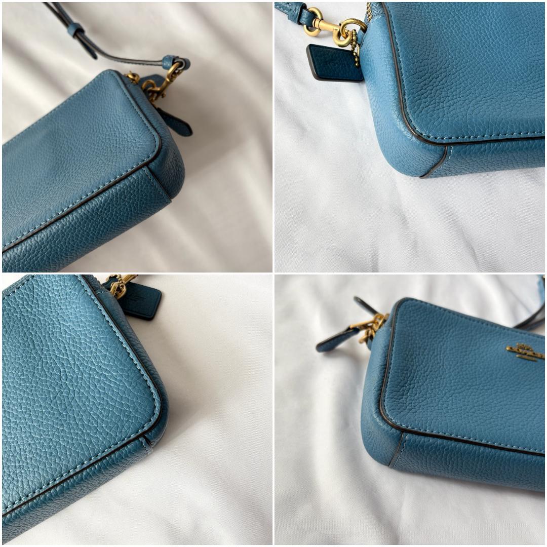 美品 コーチ ショルダーバッグ レザー 2層 上品コーデ お洒落 ブルー