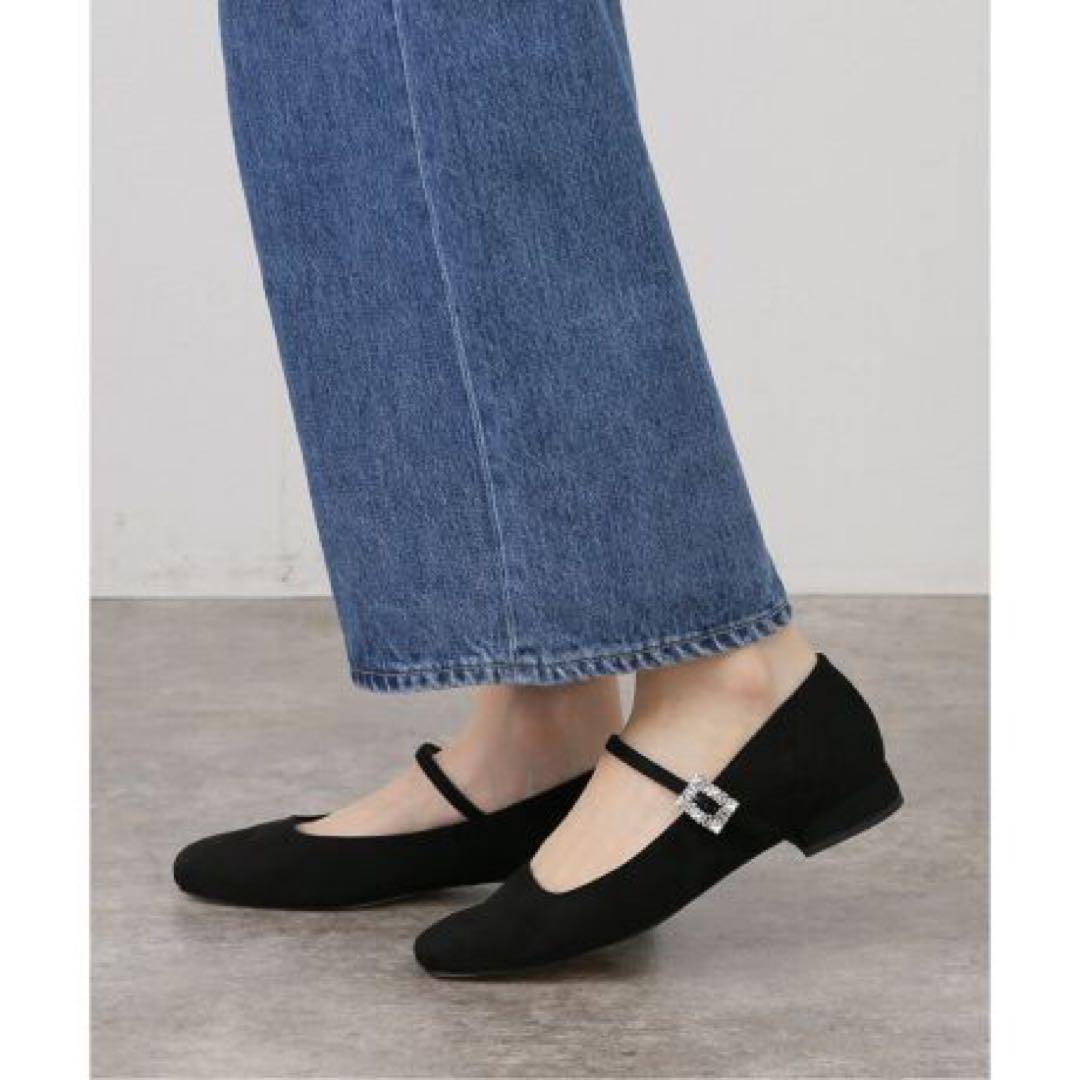 ルタロン スクエアビジューベルト メリージェーン 24.5cm 黒 ブラック