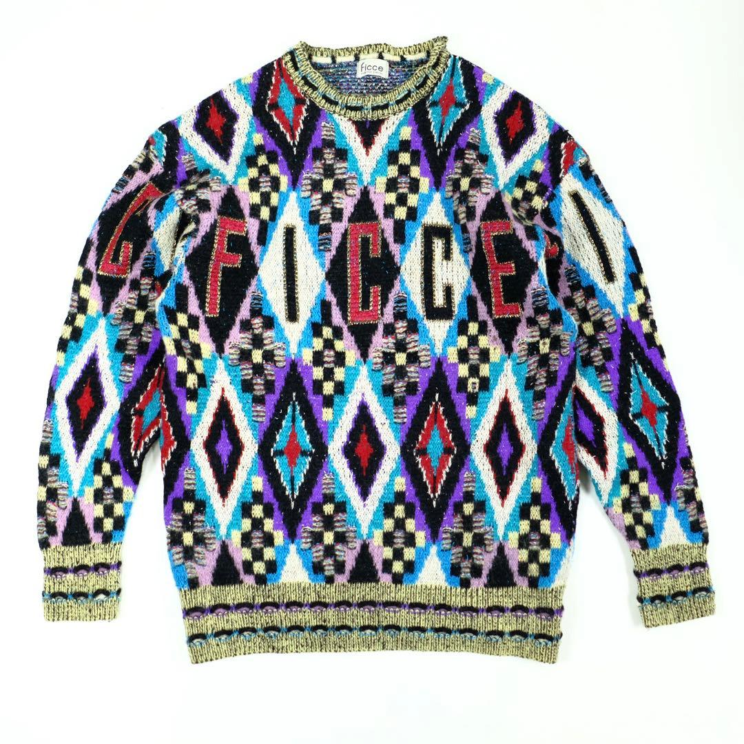 1980s FICCE 総柄ニットセーター 初期 フィッチェ 3D ビートたけし