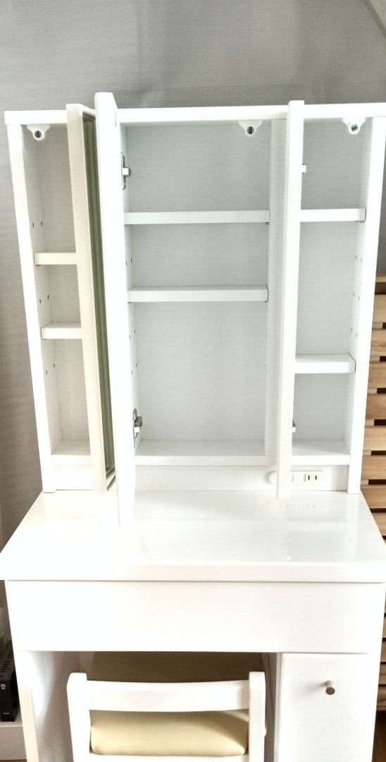hiro　三面鏡ドレッサー　鏡台　コンセント付き　鏡部分　椅子無し ぼん家具 【完成品】 三面鏡 ドレッサー 椅子付き ミラー裏収納