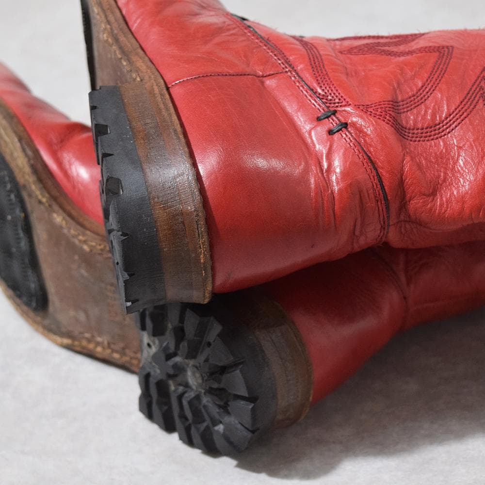 平成 y2k IZREEL ヘビ革 パイソン レザー ウエスタンブーツ 赤 44