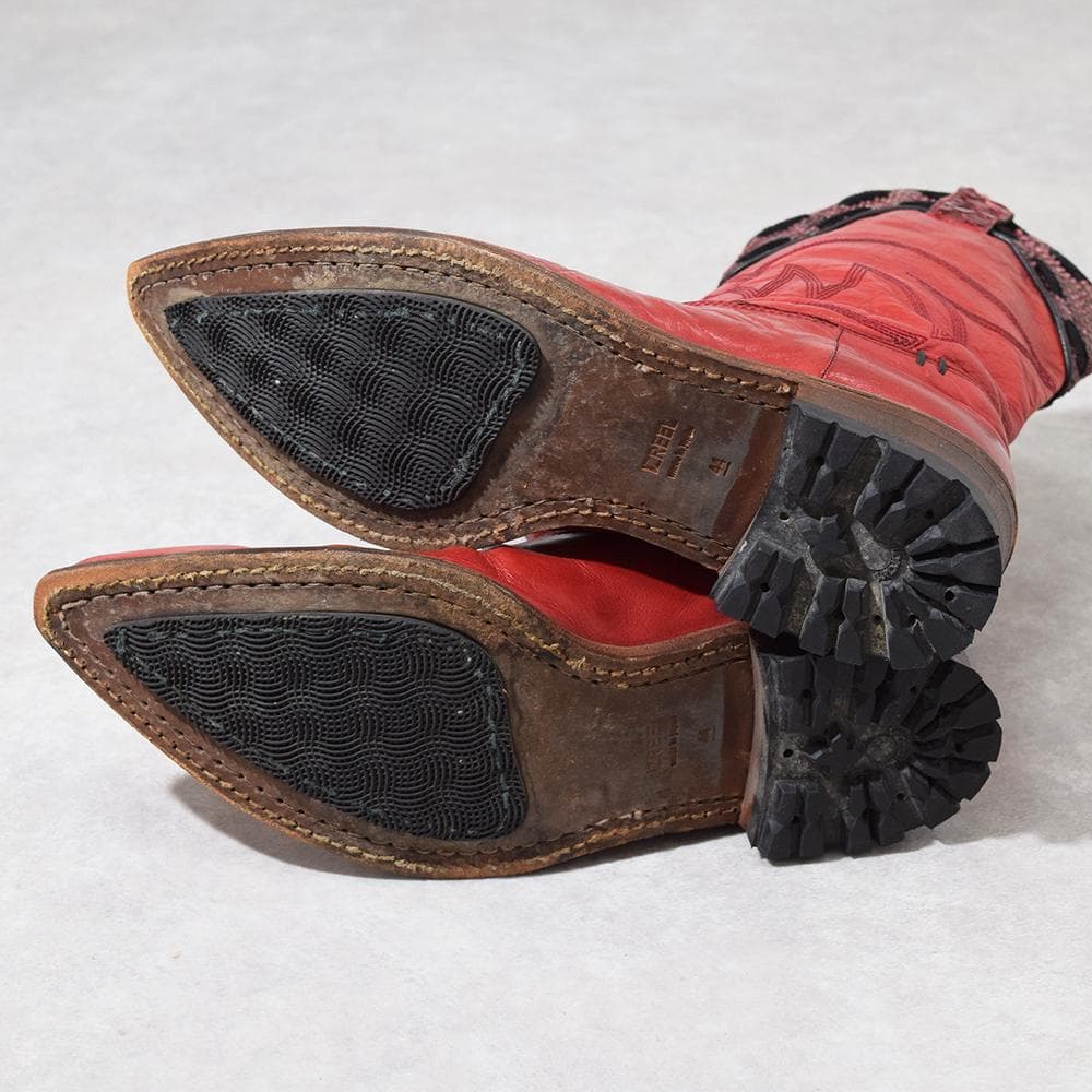 平成 y2k IZREEL ヘビ革 パイソン レザー ウエスタンブーツ 赤 44