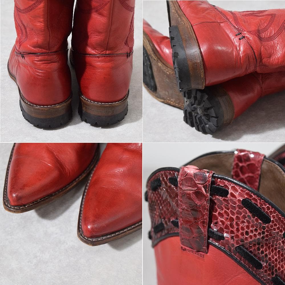 平成 y2k IZREEL ヘビ革 パイソン レザー ウエスタンブーツ 赤 44