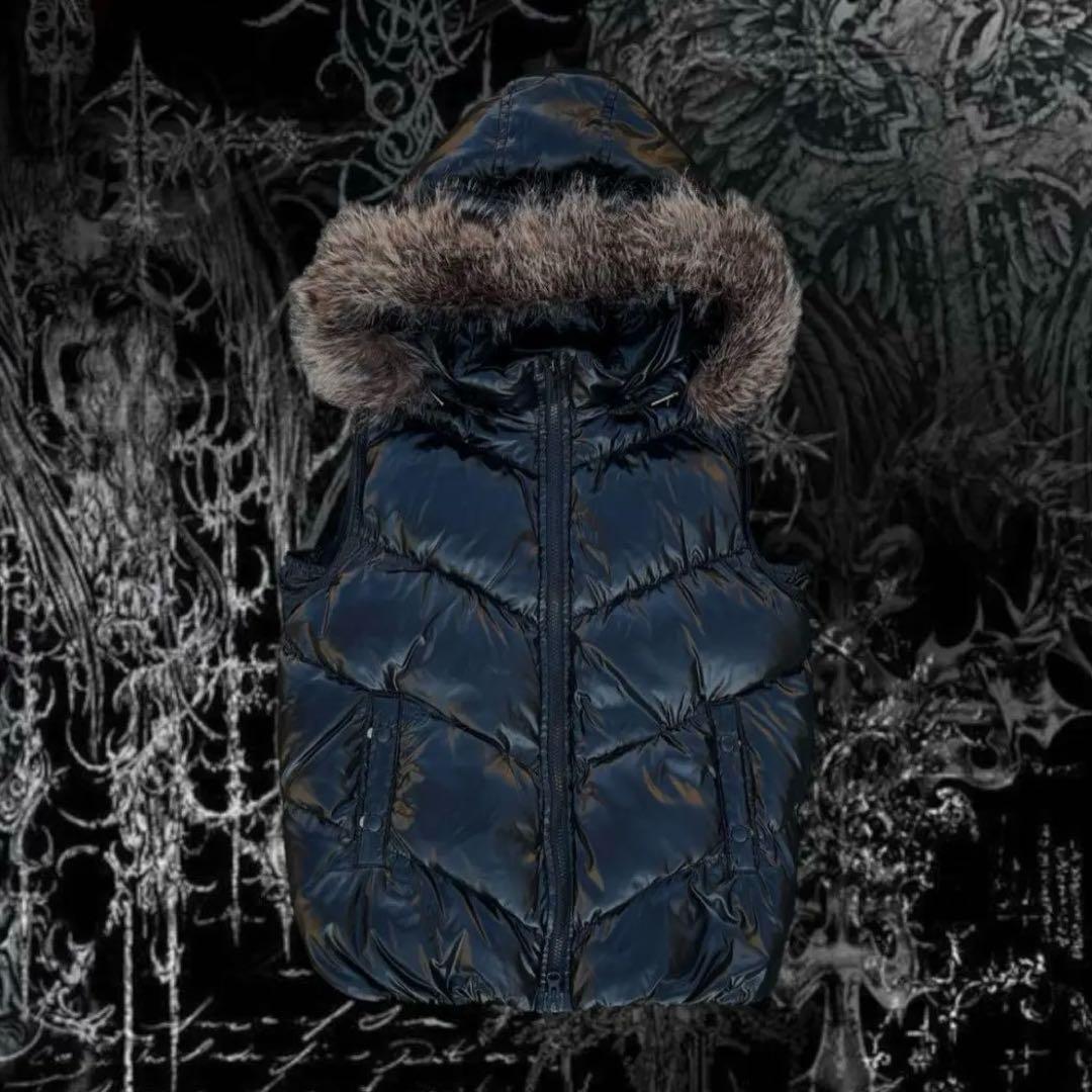 最安値❗️ 00s Y2K ファーダウンベスト 平成 グランジ ギャル男 お兄