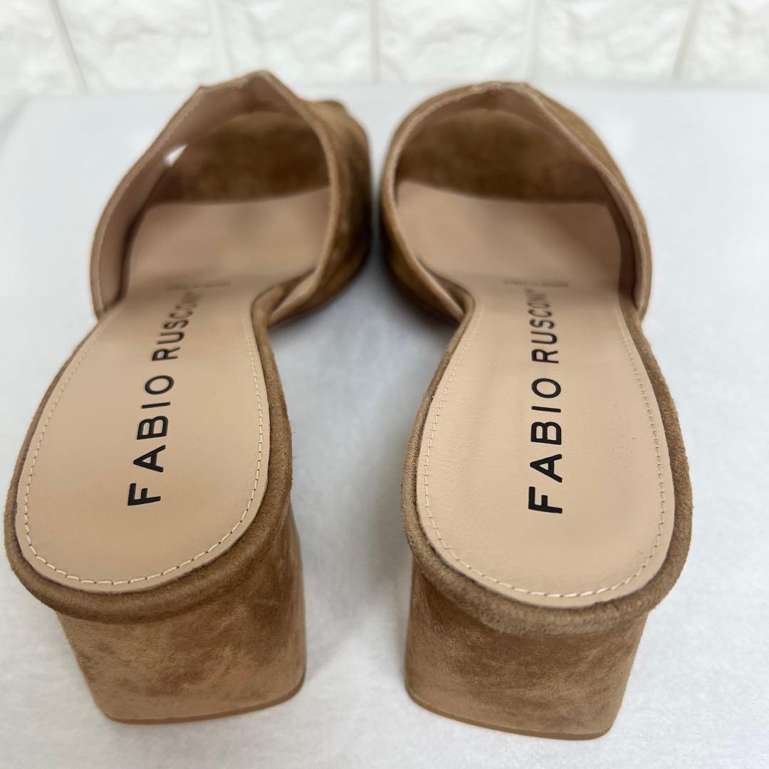美品♡fabio rusconi スクエアトウミュールサンダル キャメルスェード