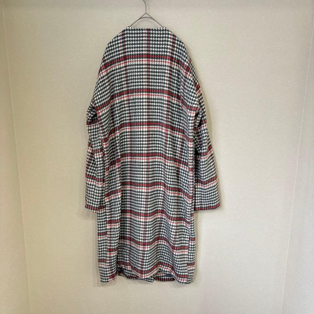 バックナンバー】 千鳥格子 ノーカラー ロングコート M - メルカリ