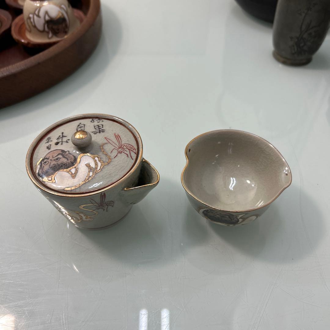 ☆茶道具 九谷焼煎茶器 鉄瓶 錫茶壷 茶盆 銅蟲菓子器☆