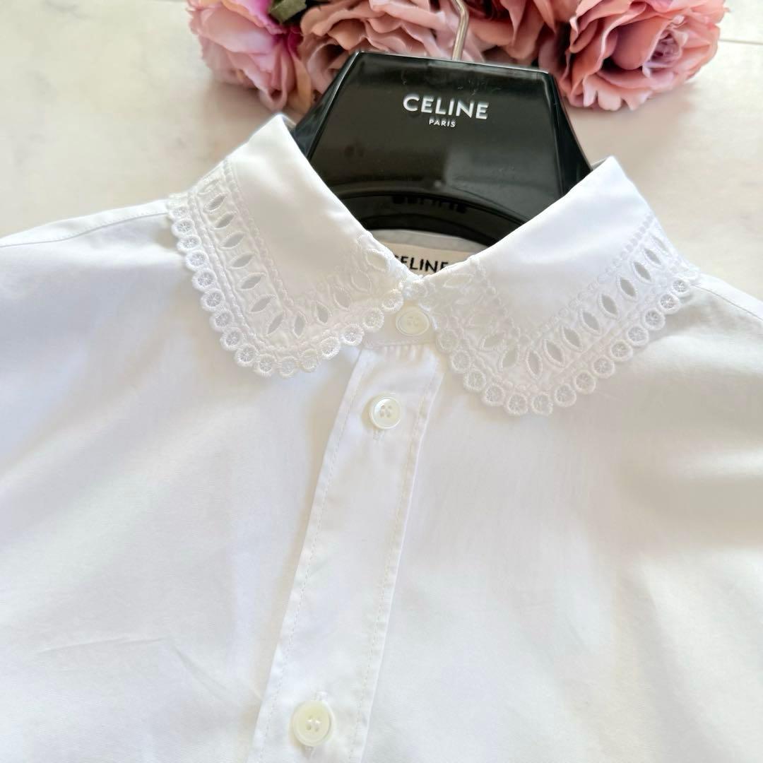 極美品☆CELINE エディ期 エンブロイダリー カラー 白シャツ ブラウス