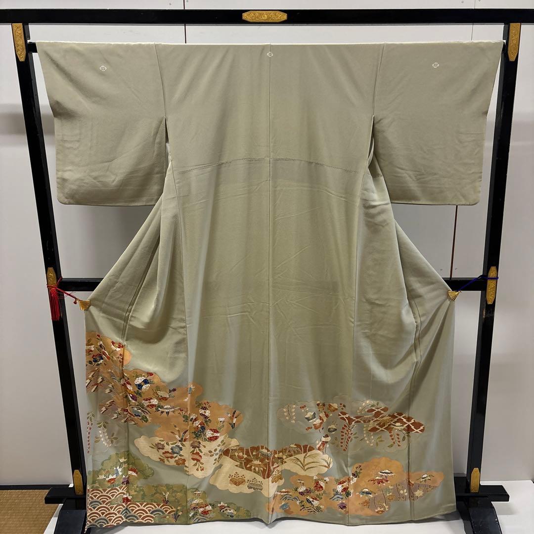 金彩 刺繍 菊 青海波 素敵なデザイン 比翼付き 色留袖 正絹 AK-4112