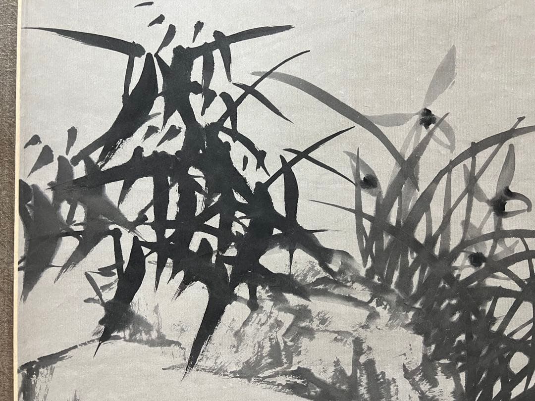 中国美術 模写 鄭板橋［石竹蘭図］紙本肉筆掛け軸！