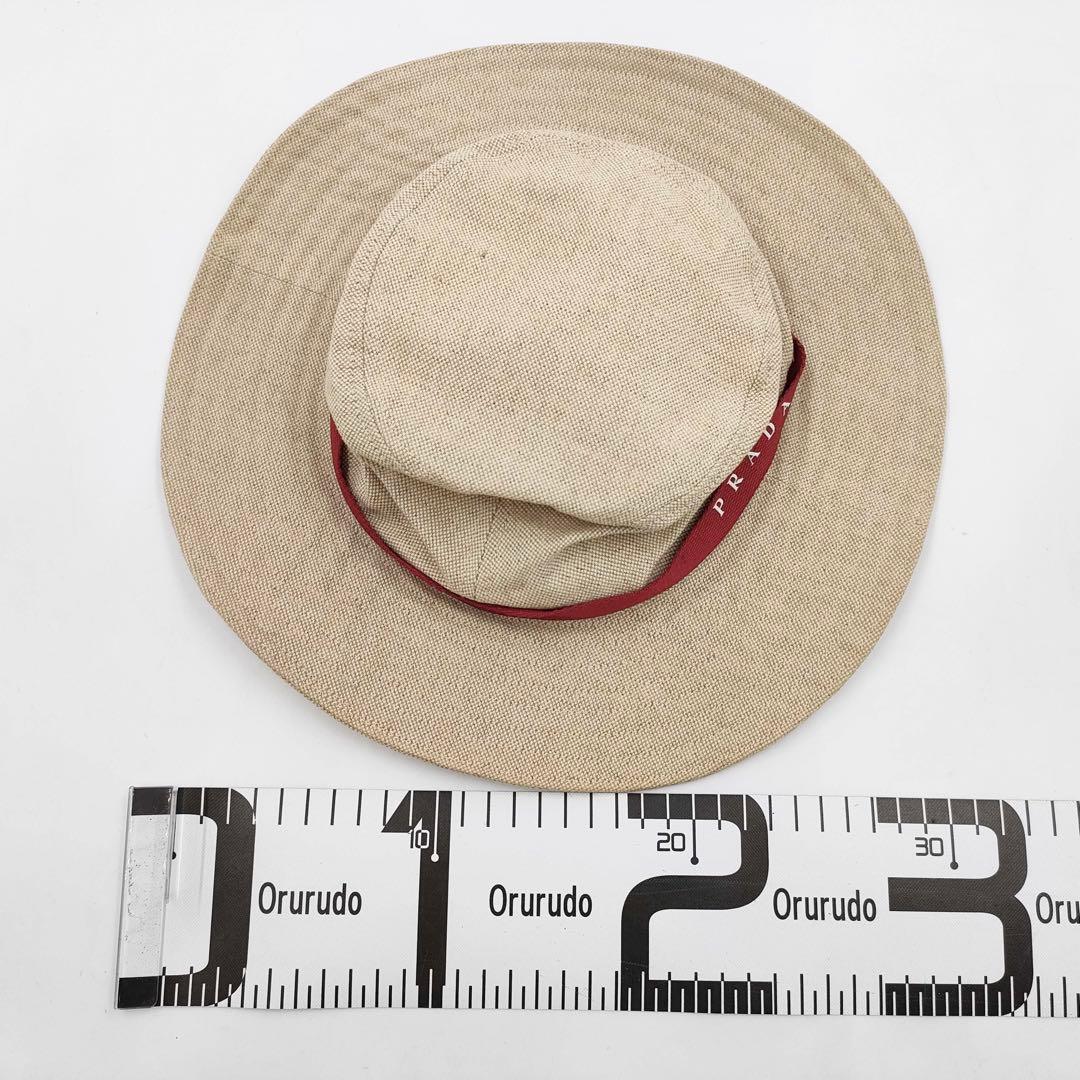 人気】PRADA プラダ ハット 帽子 ロゴリボン リネン混 Sサイズ