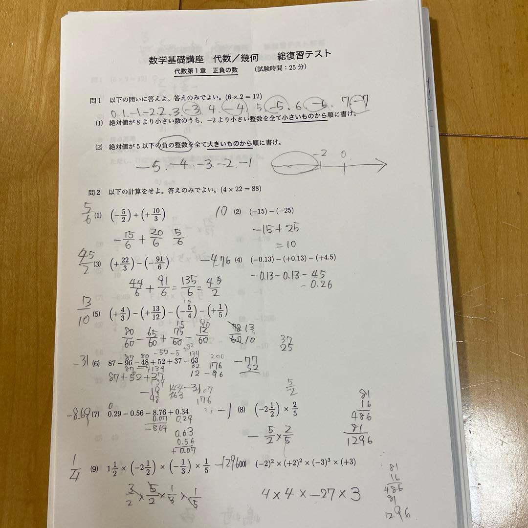 鉄緑会 中1 数学 全テスト1年分 復習テスト 計算テスト 総復習テスト