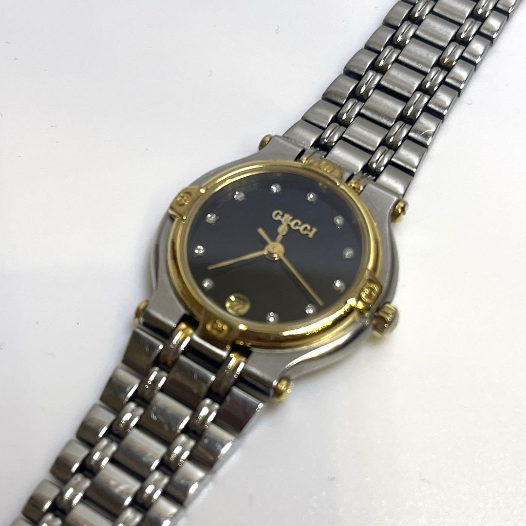 GUCCI 9000l 11Pダイヤ ブラック シルバー 腕時計 動作未確認 GUCCI（グッチ） GUCCI 9000L 腕時計 ウォッチ クォーツ デイト 11P