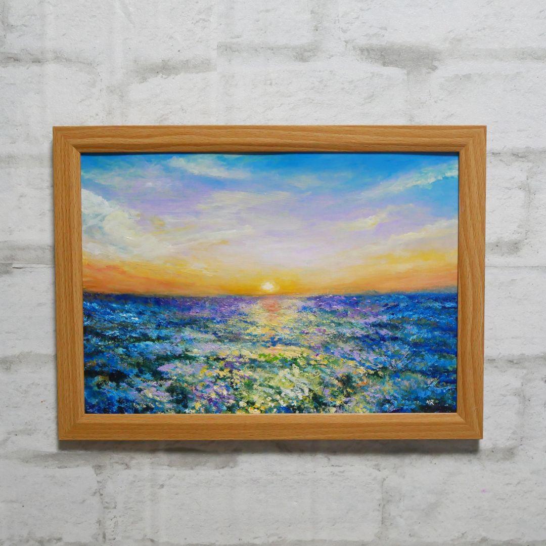 油絵 油彩 油彩画 絵 絵画【夕日に輝くネモフィラ】 油絵 油彩 油彩画 絵 絵画 【ネモフィラと青い満月と星空】 絵画 HR
