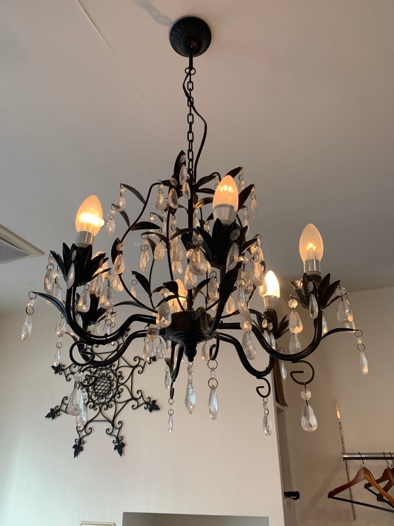 カフェ　美容室　シャンデリア 世田谷・三軒茶屋, シャンデリアが映え色でかわいさがピリッと効いてる