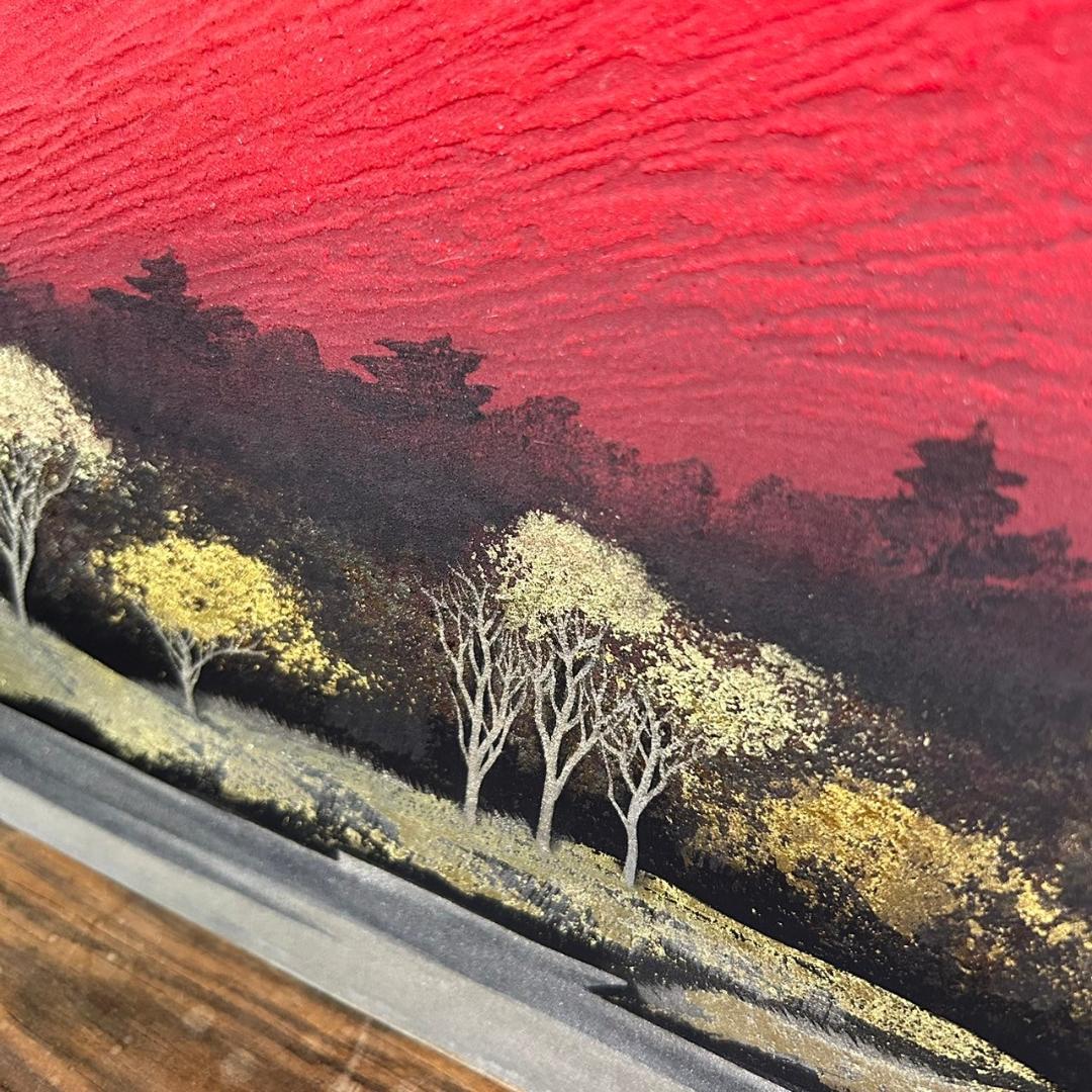 美品 下川立夏「赤富士」朱映富嶽 日本画 肉筆画 署名落款有り 共