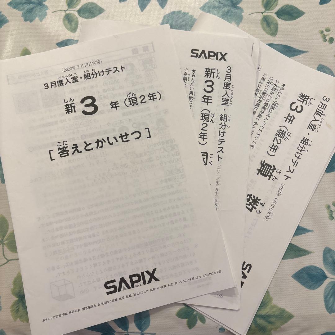 SAPIX新3年（現2年）3月度入室・組分けテスト2023年 - メルカリ