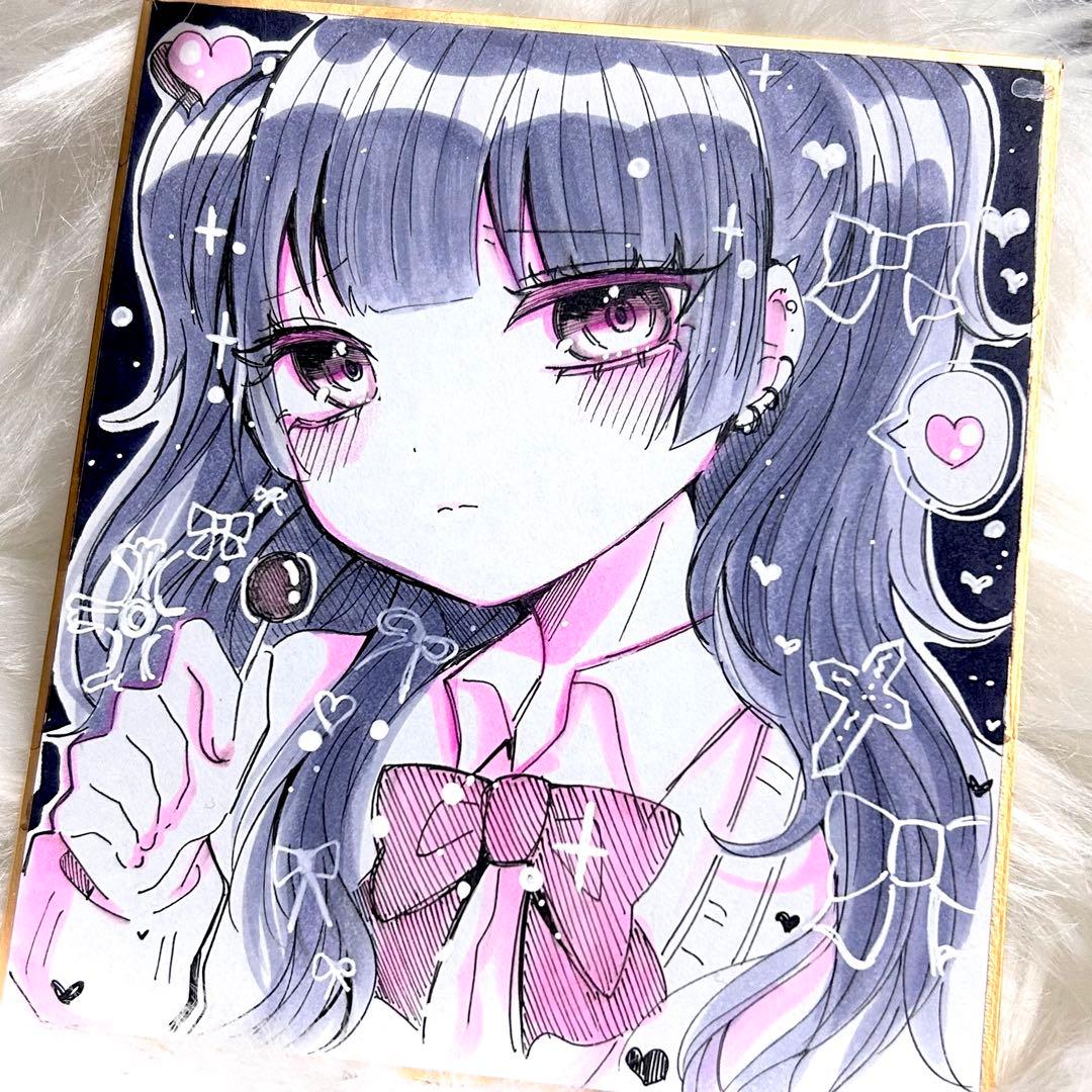 オリジナル手描きイラスト 色紙 アナログ 女の子 - メルカリ